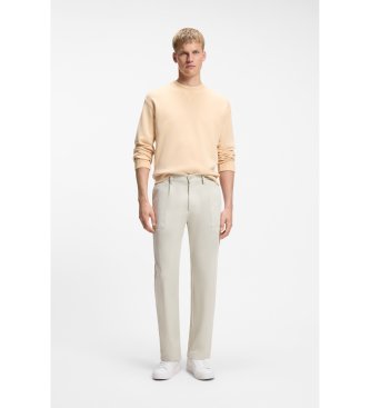 BOSS Beige cotton Chino Pants with pleats and sewn pocket