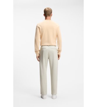 BOSS Beige cotton Chino Pants with pleats and sewn pocket