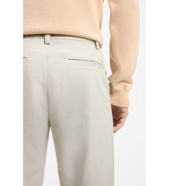BOSS Beige cotton Chino Pants with pleats and sewn pocket