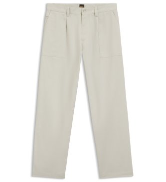 BOSS Beige cotton Chino Pants with pleats and sewn pocket