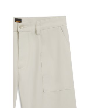 BOSS Beige cotton Chino Pants with pleats and sewn pocket