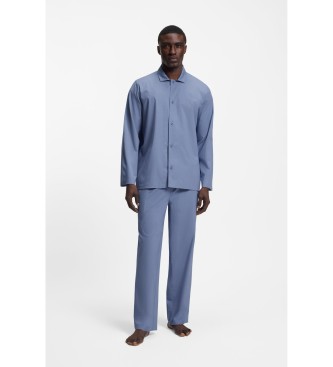 BOSS Zweiteiliger Schlafanzug aus blauer Popeline
