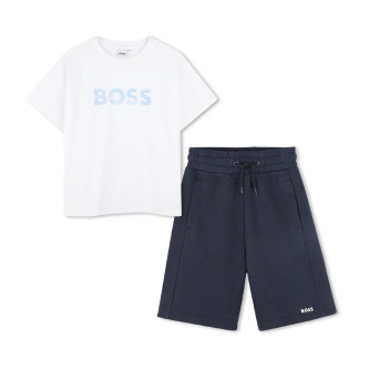 BOSS Completo pantaloncini e t-shirt bianchi e blu navy