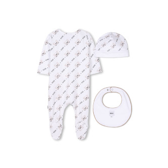 BOSS Conjunto de pijama, gorro y babero blanco