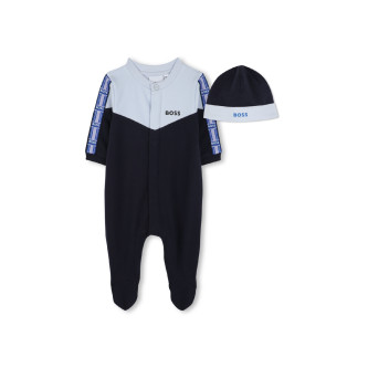 BOSS French navy terry towelling cap and pyjamas set