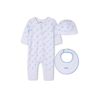 BOSS Pajama + bib + light blue cap set