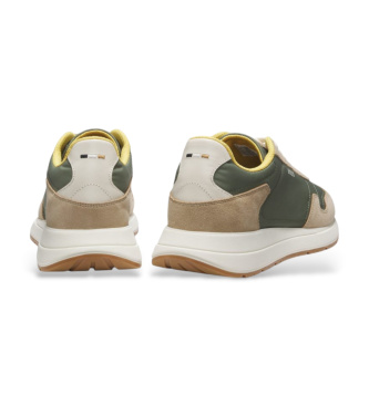 BOSS Veterschoenen van lichtgewicht stof met groene su�de biezen