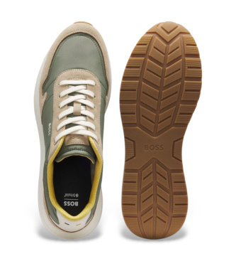 BOSS Veterschoenen van lichtgewicht stof met groene su�de biezen