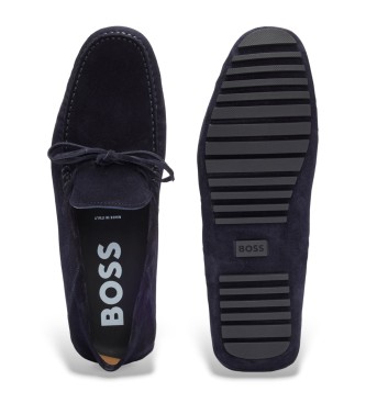 BOSS Skórzane loafersy Navy Driver