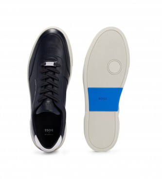 BOSS Gary Panel Leather Sneakers with navy openwork panel