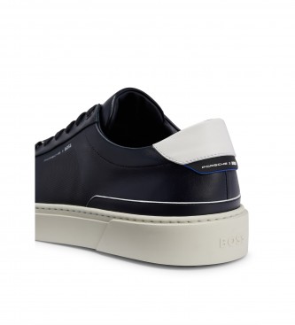 BOSS Gary Panel Leather Sneakers with navy openwork panel