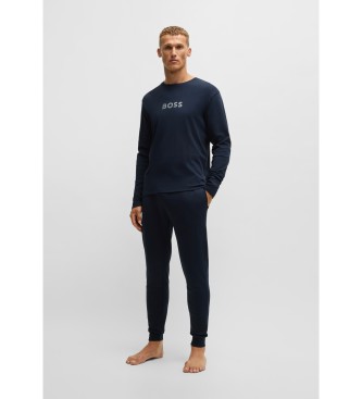 BOSS Katoenen interlock pyjama met merkdetails in metallic print   marine