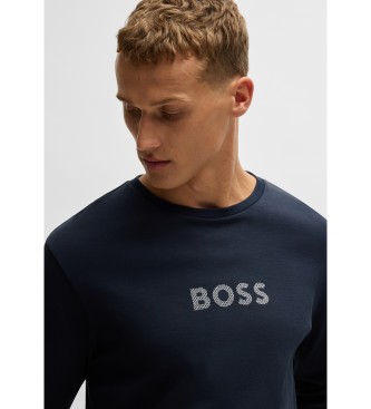 BOSS Katoenen interlock pyjama met merkdetails in metallic print   marine