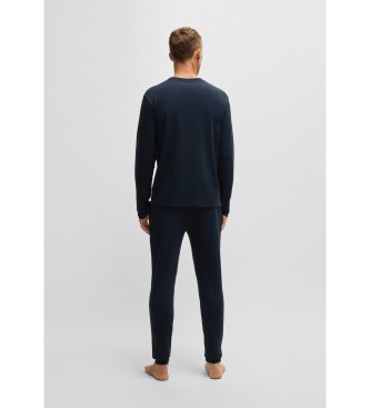 BOSS Katoenen interlock pyjama met merkdetails in metallic print   marine