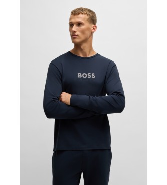 BOSS Katoenen interlock pyjama met merkdetails in metallic print   marine