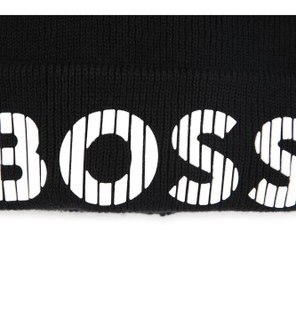 BOSS Cotton knitted beanie with black rubber effect logo