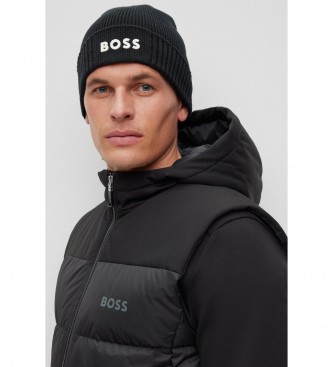 BOSS Berretto nero con logo a contrasto