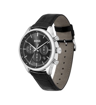 BOSS Montre chronographe analogique avec bracelet en cuir Gregor noir