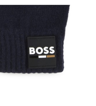 BOSS Marinefarbene Logo-Handschuhe