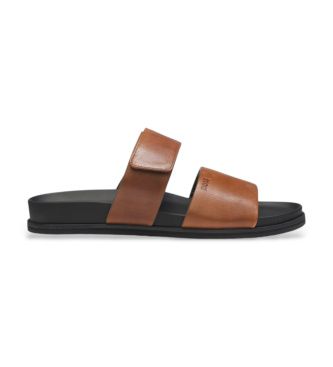 BOSS Flipflops i brunt l�der med ripstop-rem