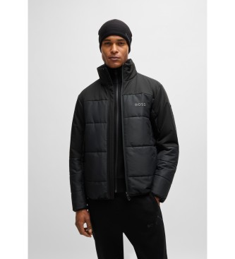 BOSS Water-repellent quilted jacket with logo print   Black