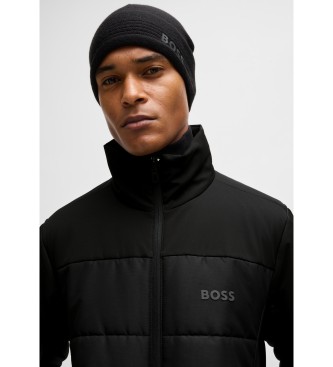 BOSS Water-repellent quilted jacket with logo print   Black