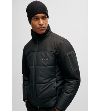 BOSS Water-repellent quilted jacket with logo print   Black