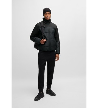 BOSS Water-repellent quilted jacket with logo print   Black