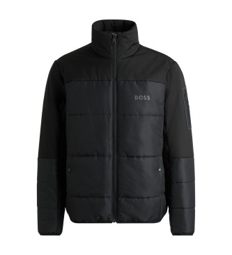 BOSS Water-repellent quilted jacket with logo print   Black