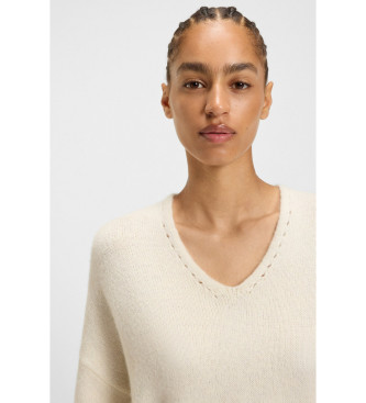 BOSS Camisola com decote em V em fio bege italiano