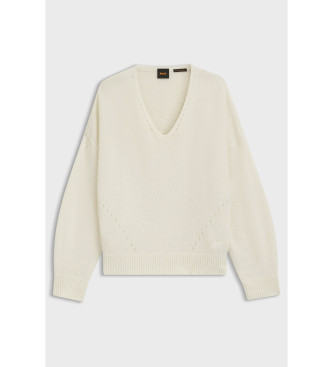 BOSS Camisola com decote em V em fio bege italiano