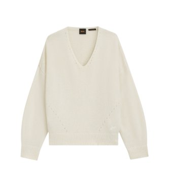 BOSS Jersey de cuello en pico en hilo italiano beige