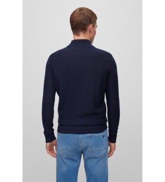 BOSS Pull � col roul� en laine m�lang�e avec logo brod� marine