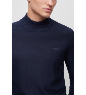 BOSS Pull � col roul� en laine m�lang�e avec logo brod� marine
