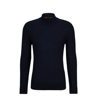 BOSS Pull � col roul� en laine m�lang�e avec logo brod� marine
