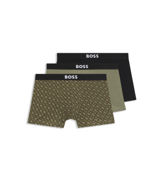 BOSS Set di 3 boxer con logo in vita (verde e nero)