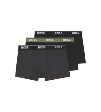 BOSS Conjunto 3 Cales boxer com logtipos na cintura preto, cinzento