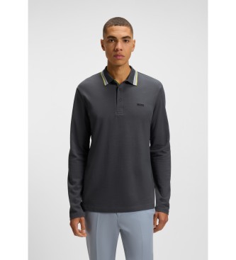 BOSS Polo  manches longues en piqu de coton gris fonc