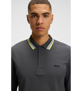 BOSS Polo  manches longues en piqu de coton gris fonc