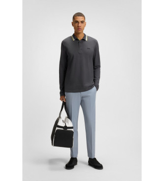 BOSS Polo  manches longues en piqu de coton gris fonc