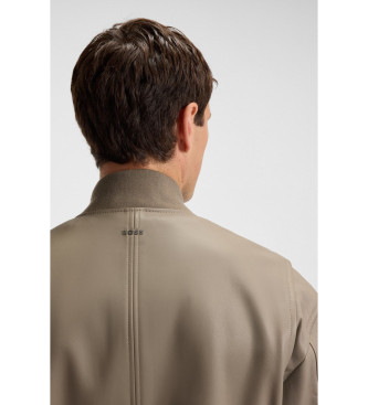BOSS Usnjena jakna v rjavem slogu