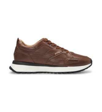 BOSS Running shoe inspired trainers with brown burnished leather uppers