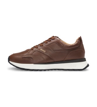 BOSS Running shoe inspired trainers with brown burnished leather uppers