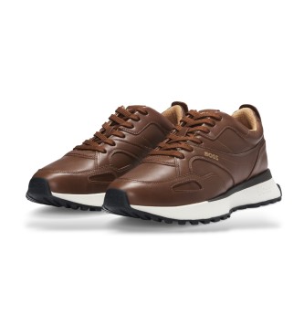 BOSS Running shoe inspired trainers with brown burnished leather uppers