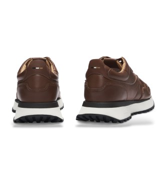 BOSS Running shoe inspired trainers with brown burnished leather uppers