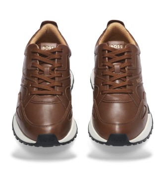 BOSS Running shoe inspired trainers with brown burnished leather uppers