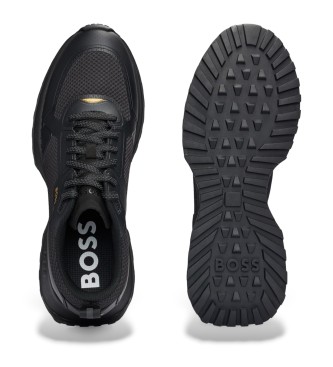 BOSS Mixed material trainers with mesh details and brand name Black