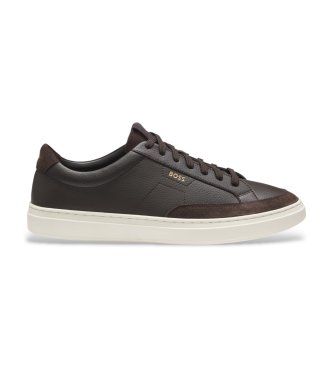 BOSS Dark brown Kieran Tenn leather trainers