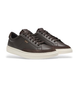 BOSS Dark brown Kieran Tenn leather trainers