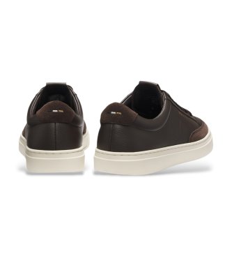 BOSS Dark brown Kieran Tenn leather trainers